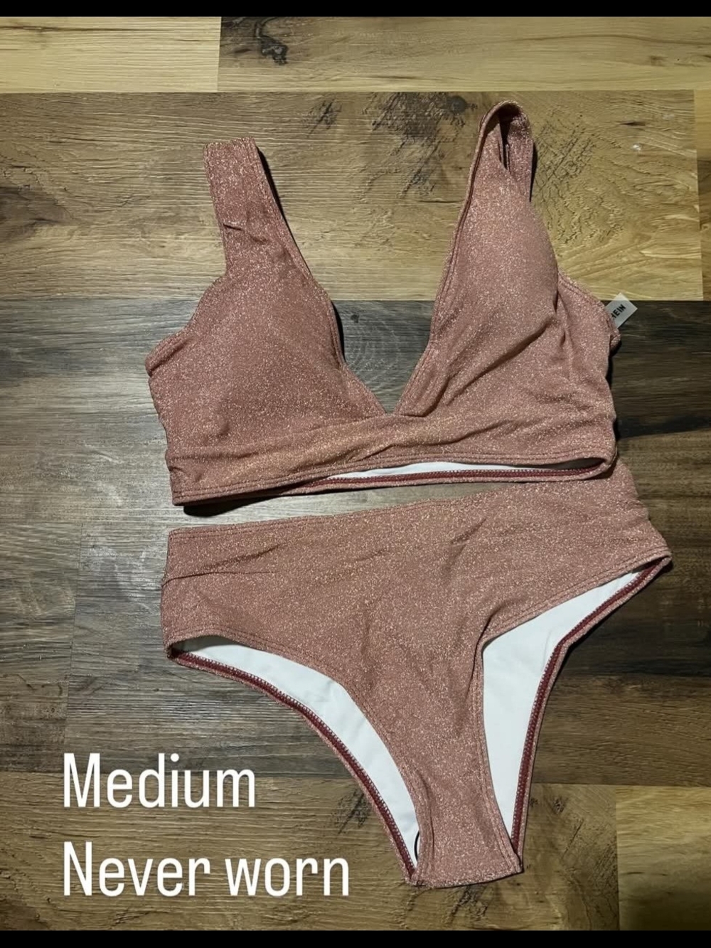 Women’s Shimmery Rose Gold Bikini Set, Medium